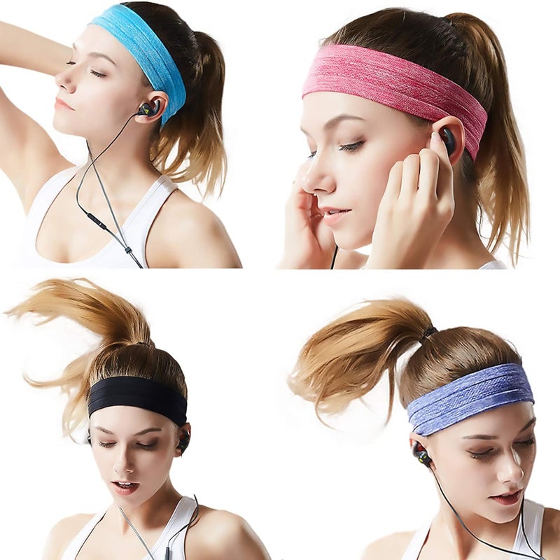 QiShang 6Pack Sweat Bands Headbands for Women Workout, Women's Fashion Non Slip Headband, Moisture Wicking Sweatband for Sports Running Athletic Yoga - Image 4